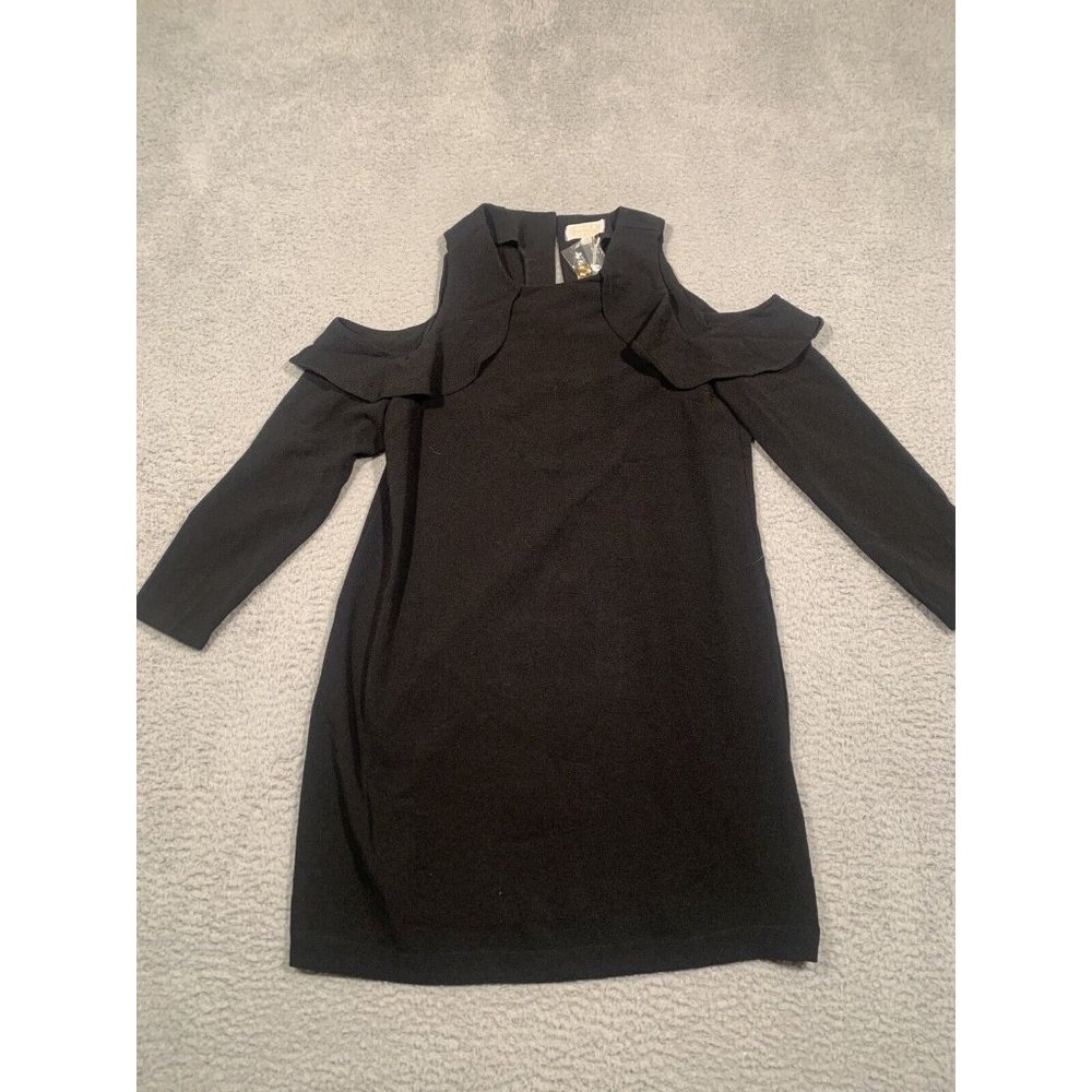 NWT Mudpie‎ Dress Black Long Sleeve Cold Shoulder Ruffles Knee length Small S